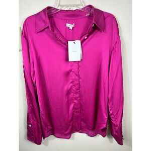 NWT A.L.C. Haven Scalloped Satin Top Womens 12 Disco Pink Button Down Luxe Sleek